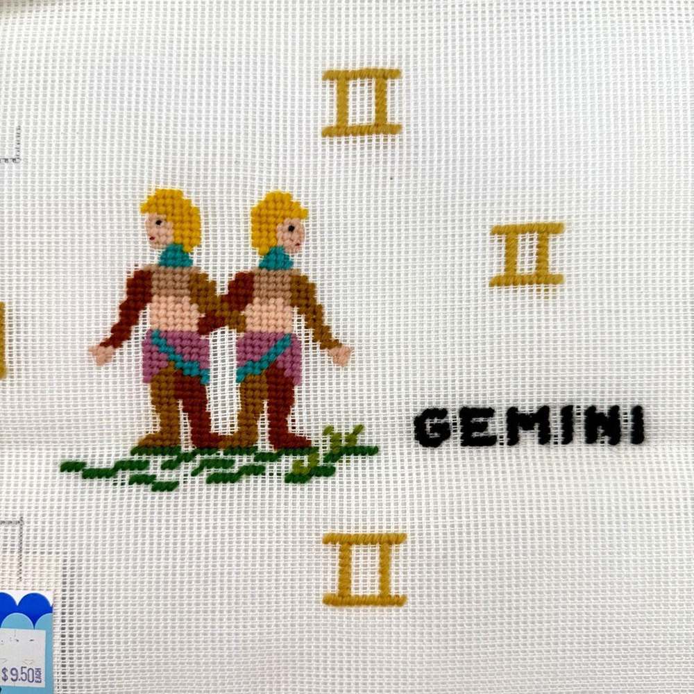 Vintage Dritz Preworked Needlepoint Canvas Gemini Zodiac Brick Cover Doorstop